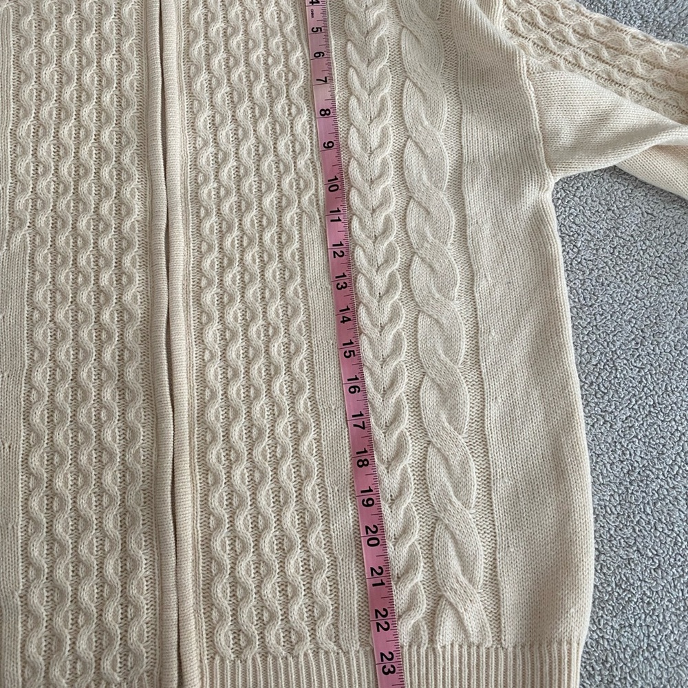 Cream colored zip up cable sweater size lg - Picture 5 of 6